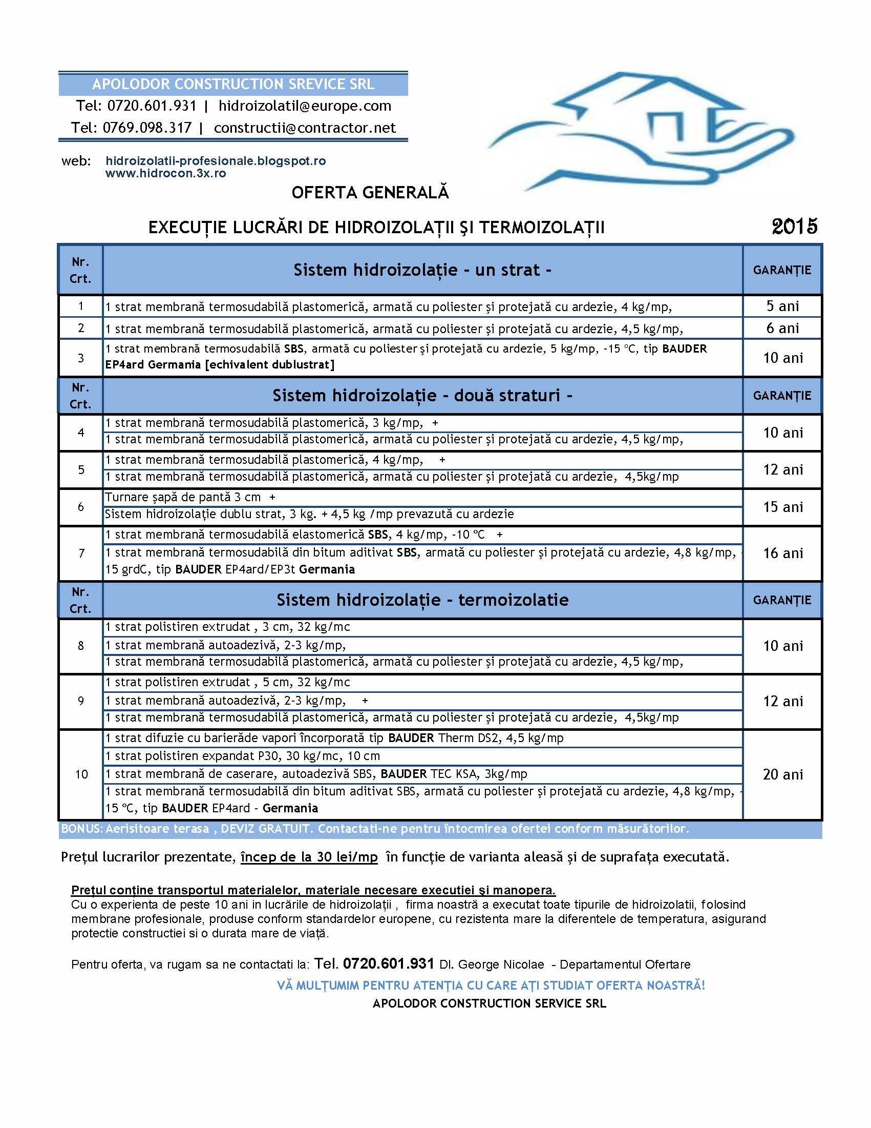 CLIK pe imagine. Oferta hidroizolatii terase si termoizolatii